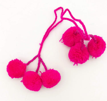 Fuchsia Pink Beaded Pom-Pom Tassels Latkan, Pompom Decorations, Pom poms